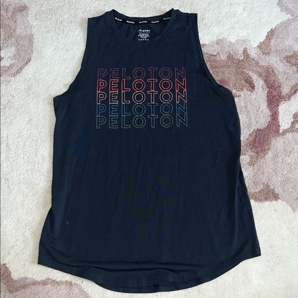 Peloton Black Muscle Tee with Multicolor Logo